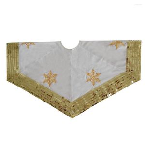 Christmas Decorations Extra Large White Velvet Fabric With Gold Sequin Sparkle Glitter Border Hexagon Design Snowflake Embroidery Tree Skirt