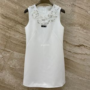 23SS Women Designer Dress Tee Vest Shirts Dresses With Letters Sequins Beads Girls Milan Runway Jersey Tank Top A-line Mini Sleeveless Dress High End Designer T Shirt