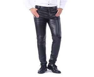 Idopy Mens Business Slim Fit Five Pockets Strinty Comfy Black Faux Leather Pants Jeans Ounsers for Male 2107152855311