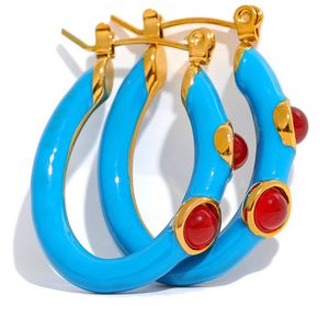 Jewelry Earring 2023 New Enamel Agate Natural Stone Stainless Steel Unusual Hoop Earrings Waterproof Blue White Black Fashion Jewelry Gift