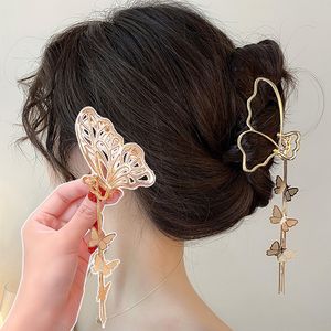 Hair Clips Barrettes Vintage Metal Butterfly Hair Claw Nonslip Elegant Golden Geometric Hair Crab Clips With Butterfly Tassel Girls Hair Accessories 230517