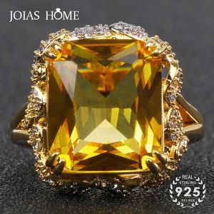 Ringos de banda Joiashome Charms de luxo anel 925 jóias de prata esterlina com quadrado de citrina citrina pedras de casamento anéis de noivado de casamento tamanho 6-10 J230517