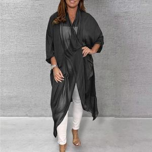 Women's Blouses Trendy Lady Summer Coat Asymmetrical Match Pants Irregular Pure Color