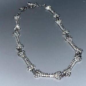 Choker Glitter Rhinestone Skull Bone Chain Necklace For Women Exquisite Cool Trendy Collarbone Luxury Fashion Jewelry Gift