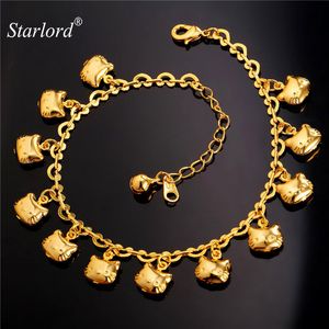 Fußkettchen Lucu Kitty Gelang Charm Wanita verstellbar Silber Emas Warna Cat Perhiasan Pantai Kaki A941 230517