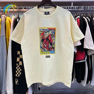 Camisetas masculinas de desenho animado de desenho animado de hip hop kith camiseta homens mulheres de alta qualidade tee de algodão casual preto damasco branco manga curta 230517