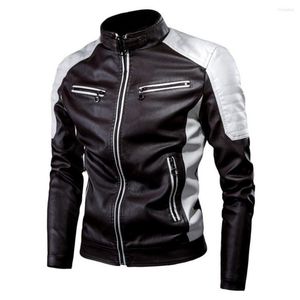 Erkek Ceketler 2023 Erkek Sonbahar ve Kış Moda Dikiş Renk Kalın yaka motosiklet deri ceket artı kadife ince erkekler