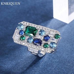 Bant Yüzük Lüks Vintage Emerald Safir Aquamarine Taş Büyük Yüzük Kadınlar için Kokteyl Partisi Halkaları Cazibe Hediye Sesliler J230517