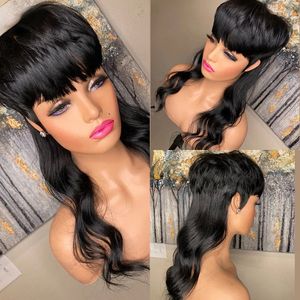 Peruansk människa hårkroppsvåg peruk Glueless Short Pixiet Cut Wig With Bangs Ombre Blonde/ Black Full Spets Front Wig Human Hair Wigs For Black Women