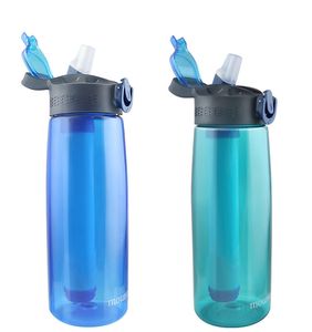Purificador portátil de garrafa de filtro de água ao ar livre 0,65L para camping viagens para caminhada de mochila sobrevivência de emergência à prova de vazamento BPA grátis