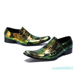 British Style Slip On Print Business Shoes Fashion Pointed Toe Big Size Office Shoes Classic Man äkta läder formella skor