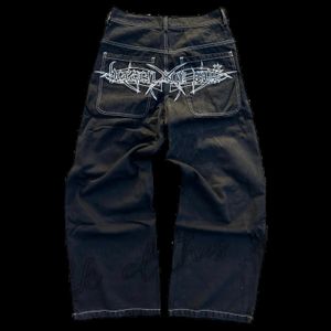 Erkek kot y2k kot pantolon retro nakış grafikleri gevşek siyah pantolonlar punk rock hip hop gotik wideleg sokak aşınma 230516