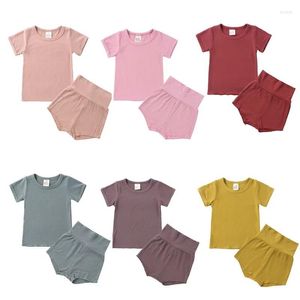 Kleidungssets für 0-4 Jahre Babys und Mädchen, Bonbonfarben, für Kleinkinder, T-Shirts, Tops, Shorts mit hoher Taille, 2-teilige Sommer-Pyjama-Outfits