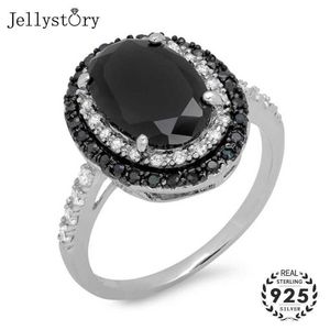 Band Rings Jellystory Classic 925 Silver smycken ringar med ovala formade obsidian ädelsten fin ring för kvinnor bröllopsfest gåvor grossist j230517