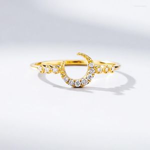 Cluster-Ringe Shruno 925 Sterling Silber Einfache Mond-Moissanit-Diamanten Charme Goldfarbe Finger für Frauen Hochzeit Verlobungsschmuck