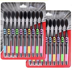 Szczoteczka do zębów 10pcs Ultra miękki bambusowy węgiel drzewny dla dorosłych czysta opieka gumy drobne włosy dom Unisex rodzina noszenie pędzla do zębów narzędzia doustne 230517