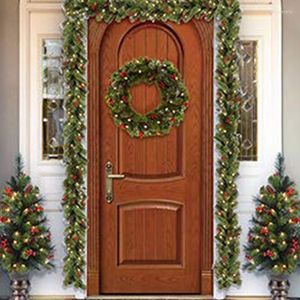 Decorative Flowers 1.8/2.7m Illuminated Christmas Garland LED Light Rattan Berries Pine Cones Garlands Decoration For Doors Trees Fireplace