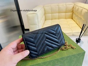 Totes Designers Luxury Tote Purse Handbag Message Bags CLuth Top Quality Brand Classic äkta Leather Crossbody Marmont Woc presentlåda Guldkedja 18cm svart