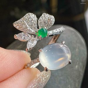 Cluster Rings Vintage Flower Opal Zircon Ring 925 Sterling Silver Wedding Band di fidanzamento per le donne Promessa nuziale Gioielli da dito Regalo