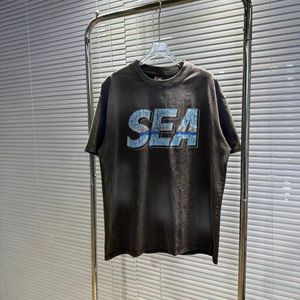 T-shirt da uomo SAINT MICHAEL X SEA 23SS Uomo Donna T Shirt Lavato Distress Vintage Hip Hop High Street Casual Oversize Manica corta 230517
