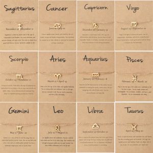 Fashion Twelve Constellations Pendant Anklet for Woman Girls Beach Travel Jewelry Alloy The Zodiac Womens Silver Chain Anklets with Card Friend Gift