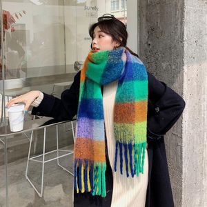 Scarves High Quality Fashion Autumn Winter Plush Fluffy Thickened Warm Scarf Women's Solid Color Brushed Outdoor Travel Shawl Blanket