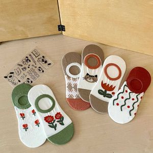 Socks Hosiery Japanese Cartoon Cute Boat Socks Women Summer Invisible No Show Socks Floral Print Sile Non-slip Low Cut Ankle Sock Slippers P230517