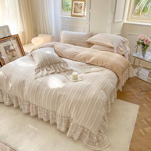 Bedding Sets Super Sweet And Cute Korean French Style Lace Cotton Quilt Cover Sheet 4-piece Set Plaid Pleats Ruffled Pr