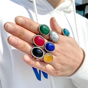 Полоса кольца Vintage Gem Rings Men Men Fashion Agates Stone Howlites Rings Resizable Silver Color Pinger Rings для женщин -ювелирных ювелирных изделий J230517