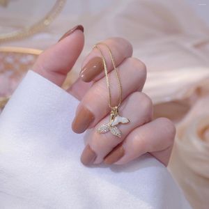Ketten kommen an 14K echtes Gold Exquisite Mikro-Intarsien-Zirkon-Short-Style-Fishtail-Design-Sense-Cubic-Halskette für Frauen