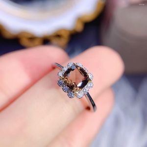 Küme halkaları doğal dumanlı kuvars nişan yüzüğü 925 STERLING Gümüş Yastık 6x6mm Taş Kadınları Hediye