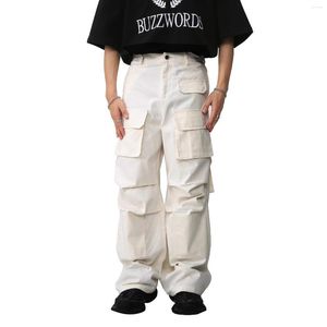Herrbyxor män multi pocket fold löst casual last streetwear mode hip hop byxor jogger tröja man