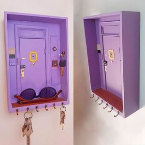 Bathroom Shelves TV Program Friends Key Holder Monica's Door Wooden Purple Home Decoration Wall Hanging Storage Tool