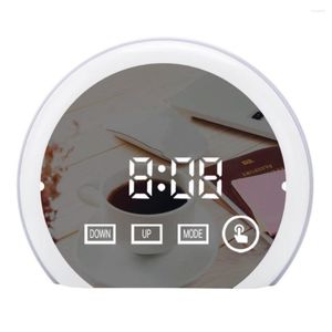 Table Clocks LED Mirror Clock Digital TemperatureAlarm Snooze Desktop Electronic Touch Screen Seven Color Night Light USB