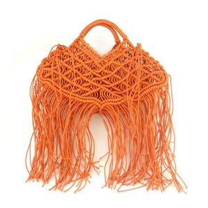 Evening Bags Hollow Handmade Cotton Rope Bags Straw Woven Handbag For Women Fashion Tassel Bag Lady Summer Luxury Brand Shoulder Bag Purses 230516