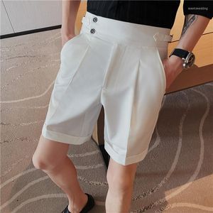 Männer Shorts Britischen Stil Sommer Neapel Hohe Taille Für Männer 2023 Mode Gürtel Design Slim Fit Soziale Hochzeit Knie länge Kurze Hosen