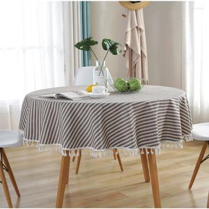 Table Cloth Striped Tablecloth Decorative Geometric Cotton Linen Cover Dust-proof Tassel For Kitchen Cloths Round Dining Living Room