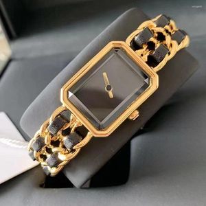 Kobiety zegarki Watches Wysokiej jakości luksusowy styl Small Dial Square Fashion Retro Braided Chain Skórzowa stalowa pasek wskaźnik kwarcowy kwarcowy