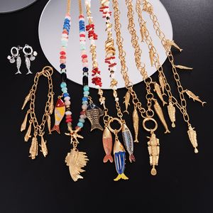 Zestawy biżuterii ślubnej bogatoBoo Boho Enamel Kehidupan Laut Pesona wisiorek Kalung Chic Putri duyung Rumbai Conch Menjuntai Samudera Aksesoris 230517