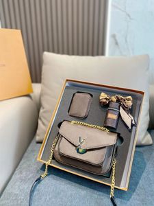 5A高品質ファッション本革のレディーバッグクロスボディブラウンバッグ3セットストラップウォレットシルクスカーフ女性ハンドバッグ財布