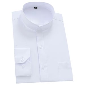 Men's Dress Shirts Mandarin Bussiness Formal Shirts for Men Chinease Stand Collar Solid Plain White Dress Shirt Regular Fit Long Sleeve Male Tops 230517