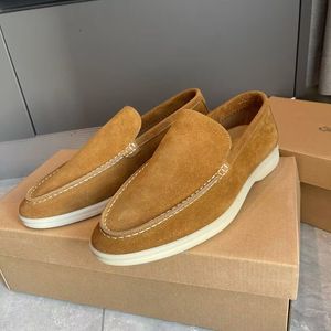 Luxury summer walk flats men casual loafer soft suede leather LP shoes slip on Elastic Beef Tendon Bottom designer shoes for man with box 38-46EU