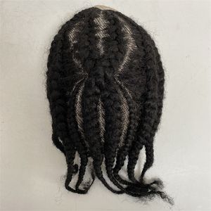Peruansk Virgin Human Hair Systems No.8 Root Afro Corn Braids #1B Black Full Lace Toupee för Blackman