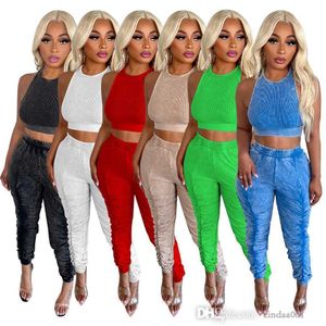 Women Tracksuits Two Pieces Set Designer 2023 New Ladies Sleeveless Solid Sport Set Casual Sportwear 6 Colours S-XXL