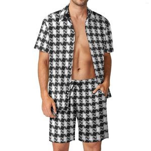 Męskie dresy streszczenie Houndstooth Outdoor Sets Zestawy Czarno -Białe Plaid Casual Shirt Set Summer Shorts 2 -Place Retro Suit Plus Size 3xl