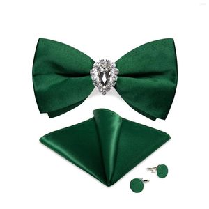 Bow Ties Fashion Wedding Tie For Men Green Silk Pre-tied Bowtie Cufflink Ring Set Party Butterfly Knot Handkerchief Man Accessory