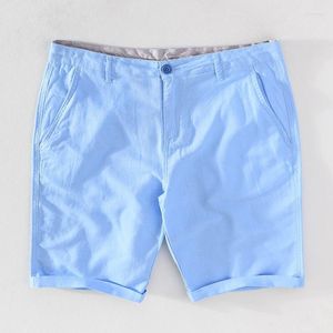 Men's Shorts Cotton Linen For Men 2023 Summer Solid White Straight Loose Holiday Man Casual Button Short Pants 037