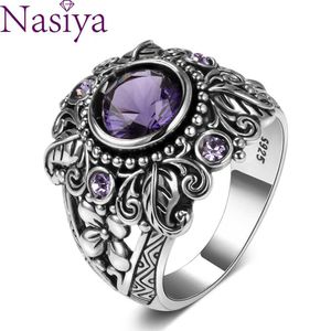 Anelli a fascia Gioielli vintage 3ct Ametista Anello color argento Taglio rotondo Viola Natura pietra Donna Matrimonio Anel Aneis Anelli con pietre preziose J230517