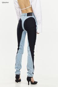 Frauen Jeans Mode Patchwork Colorblock frauen Jeans Hohe Taille Dünne Beiläufige Gerade Denim Bleistift Hosen Weibliche 230516