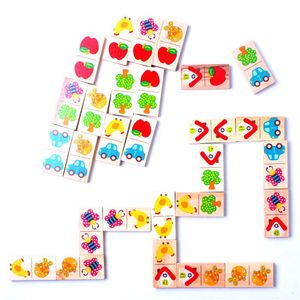 Blocos 28pcs De Madeira Dominó Fruta Animal Reconhecer Dominó Jogos Jigsaw Montessori Crianças Aprendendo Educação Puzzle Brinquedo Do Bebê P230516
